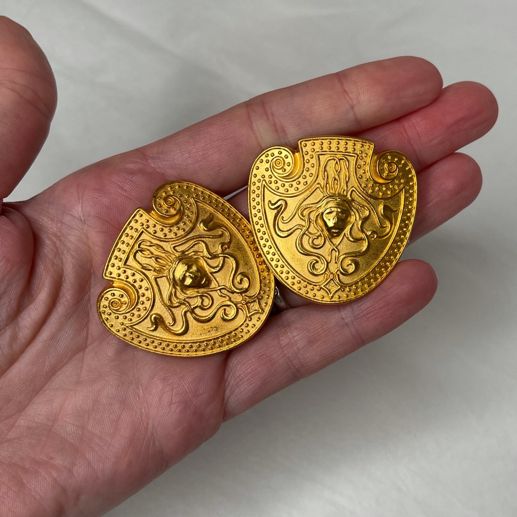 Vintage Karl Lagerfeld Medusa Clip On Earrings 600$